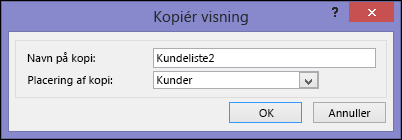 Dialogboksen Dubletvisning viser navnet på dubletboksen og placeringen af dubletboksen.