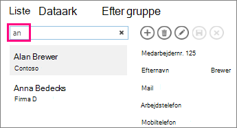 Brug af søgefeltet i listevisning