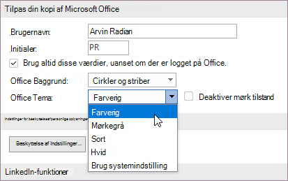 Indstillinger til Office-tema