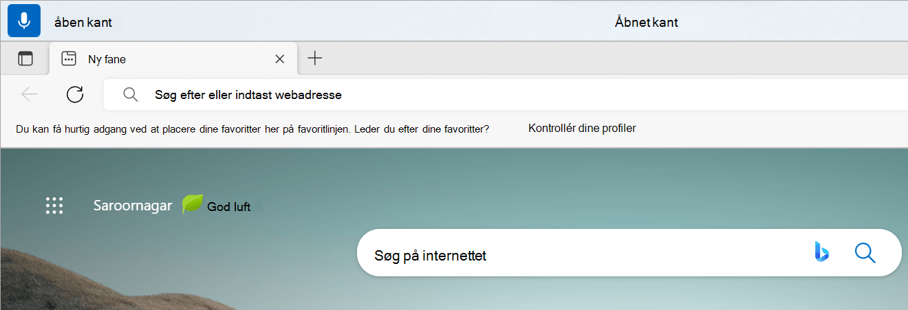 Brugergrænsefladen for stemmeadgang er i lyttetilstand med åben kant som feedback i realtid og åbnet edge som feedback om kommandoeksekvering.