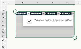 Tabel, med afkrydsningsfeltet Tabellen indeholder overskrifter markeret