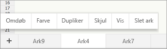 Valgt arkfane, der viser kommandoen Omdøb