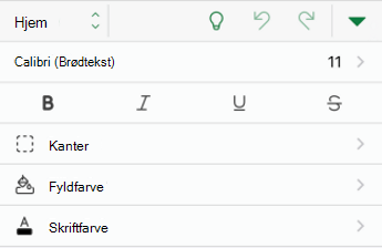 Indstillinger for skrifttypeformatering i Excel til iOS