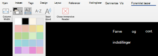 Forenklet læser-menu for sidefarve i Word til Mac.