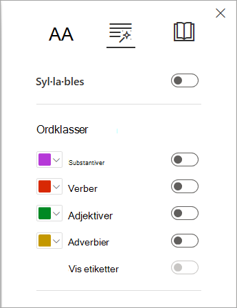 Grammatikindstillinger i Forenklet læser