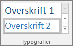 Skærmbillede af at vælge en overskriftstypografi i menuen Hjem.