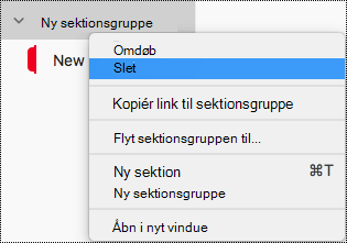 Slet en sektionsgruppe i OneNote til Mac