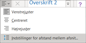 Skærmbillede af indstillingen Afstand mellem afsnit i menuen Hjem.