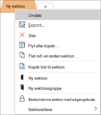 Skærmbillede af genvejsmenuen med indstillingen Omdøb markeret.