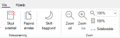 Gruppen Zoomindstillinger i OneNote til Windows.