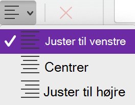 Menuen Afsnitsjustering i OneNote til Mac.
