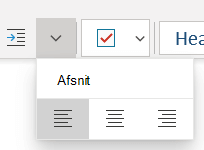 Menuen Afsnit, der viser tilgængelige indstillinger i OneNote til Windows 10.