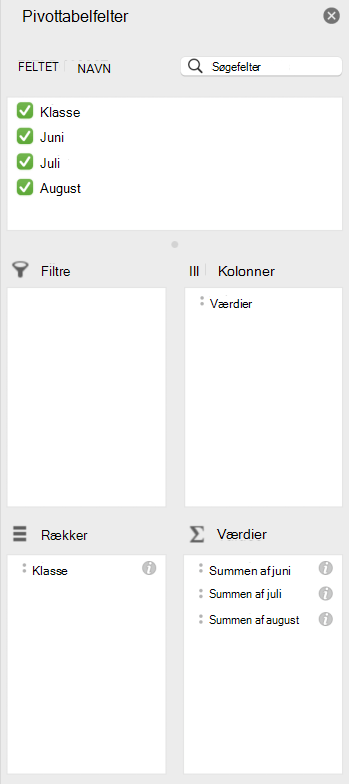 Ruden Pivottabelfelter i Mac.