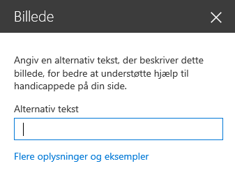 Skærmbillede af dialogboksen Alternativ tekst til billede i SharePoint.