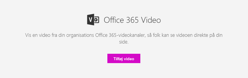 Skærmbillede af dialogboksen Tilføj video i Office 365 i SharePoint.
