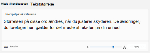 skyderen tekststørrelse Windows 11