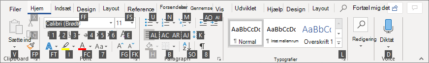 Tastetip på båndet i Word 365