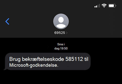Skærmbillede, der viser en sms-besked fra Microsoft nummereret 69525