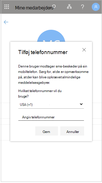 Tilføj et brugertelefonnummer i Mit personale