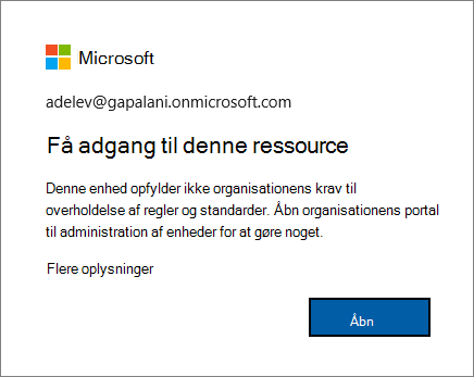 Fejlmeddelelsen vises, når du er logget på Edge-browseren.