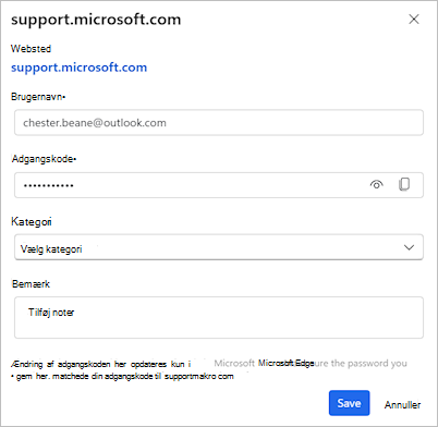 Dialogboksen Rediger adgangskode