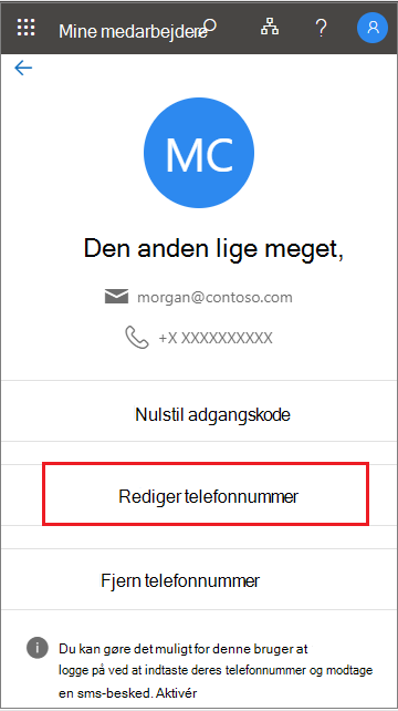 Vælg Rediger fra brugerprofilen i Mit personale