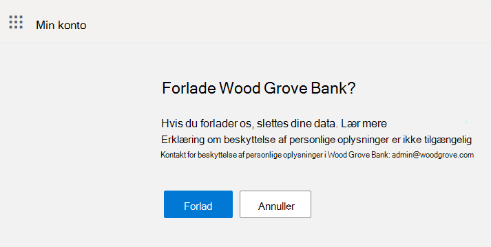Skærmbillede viser knappen Forlad og Annuller i ferieflowet.