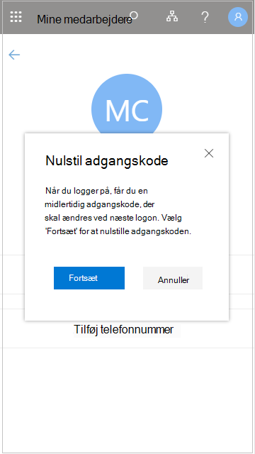 Nulstil en brugeradgangskode i Mit personale