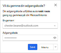 Skærmbillede, der viser den dialogboks, der tilbyder at gemme din adgangskode