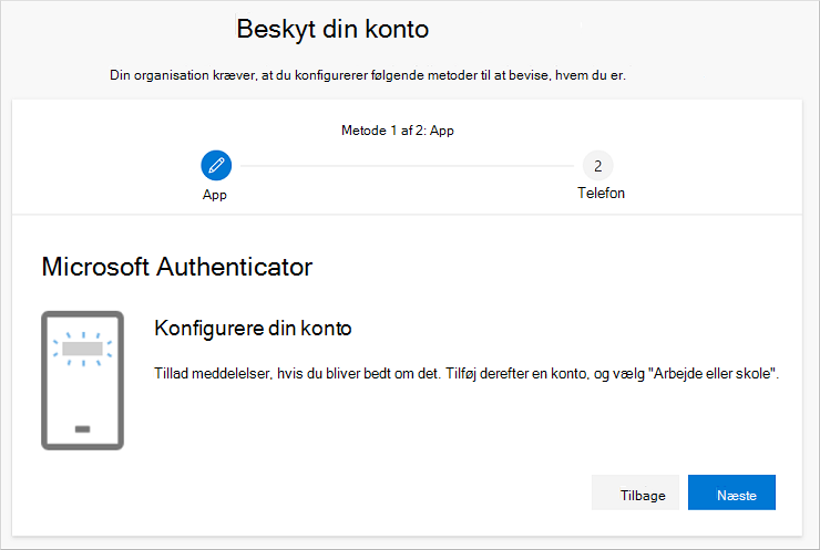 Guiden Beskyt din konto, der viser godkendersiden Konfigurer din konto