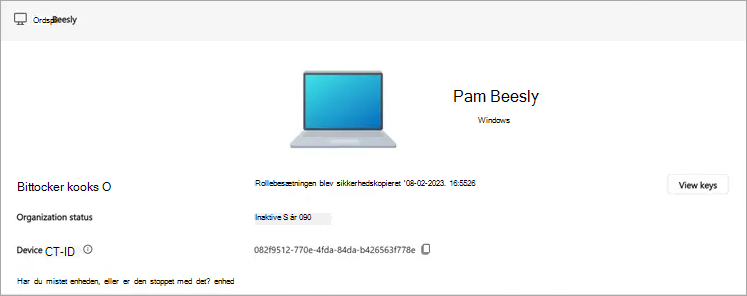 Enhedsside med BitLocker-nøgleindstilling
