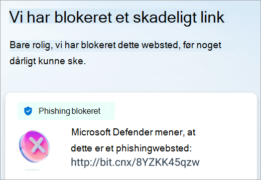 Microsoft Defender har blokeret et skadeligt link på en Android-enhed.