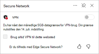 skærmbillede af opdatering af sikker netværksdatagrænse i Edge