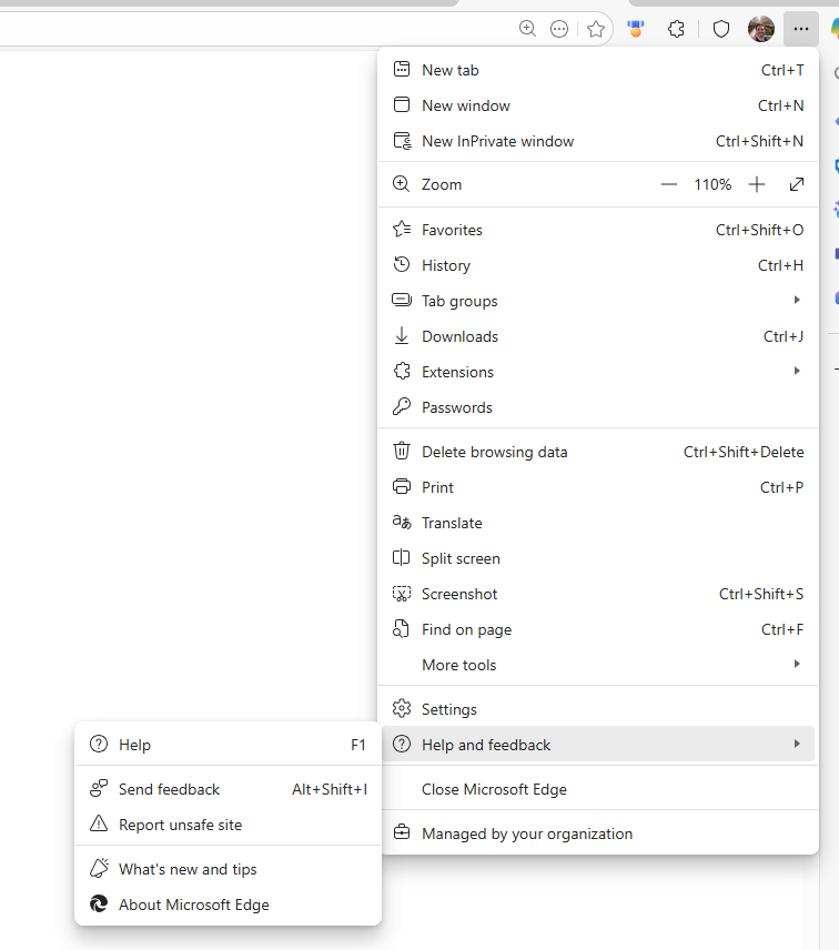 Hjælp og feedback i Edge