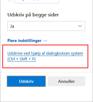 Udskriv ved hjælp af systemdialogboksen