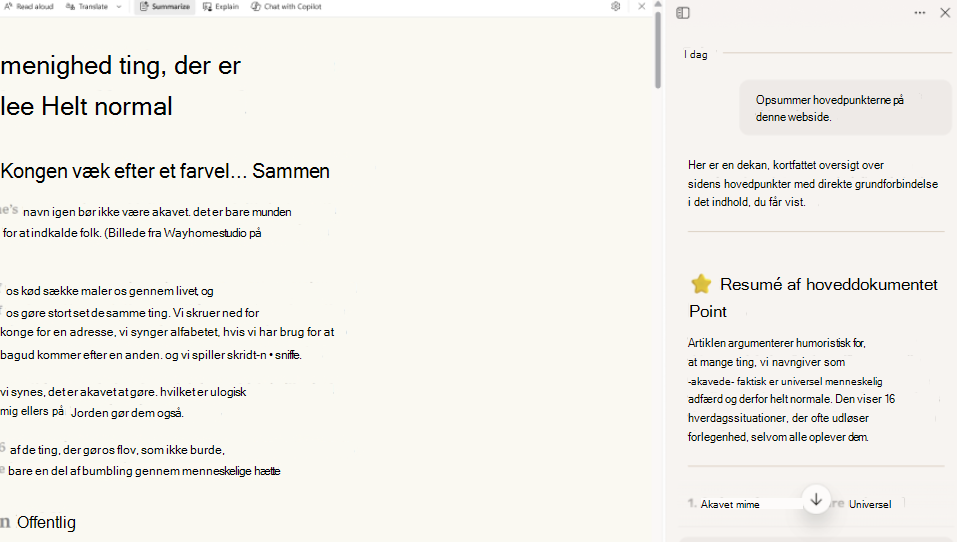 Skærmbillede af opsummering af læsetilstand.