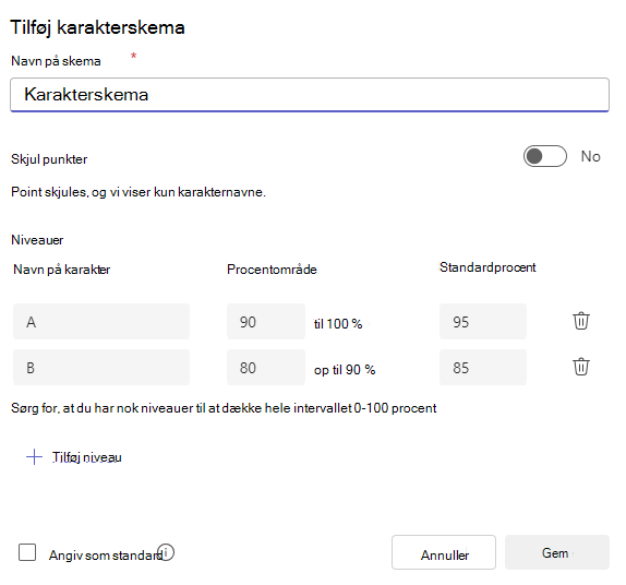 Tilføj karakterskema