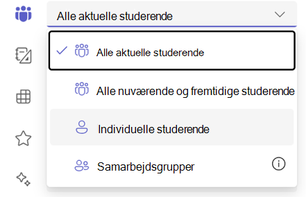 Skærmbillede af den enkelte studerendes indstilling.
