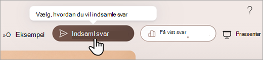 Skærmbillede, der viser, hvor du kan angive, hvordan du vil indsamle svar i Microsoft Forms.