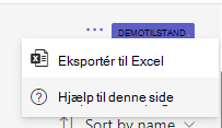 Skærmbillede, der viser eksportindstillingen.