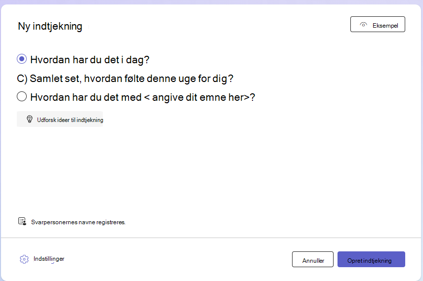 Skærmbillede af ny indtjekning.