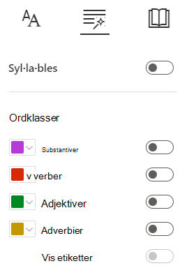Skærmbillede af ordklasser.
