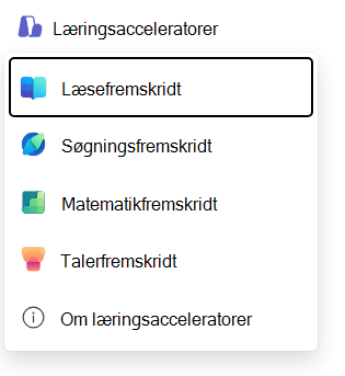 Skærmbillede af læsefremskridt.