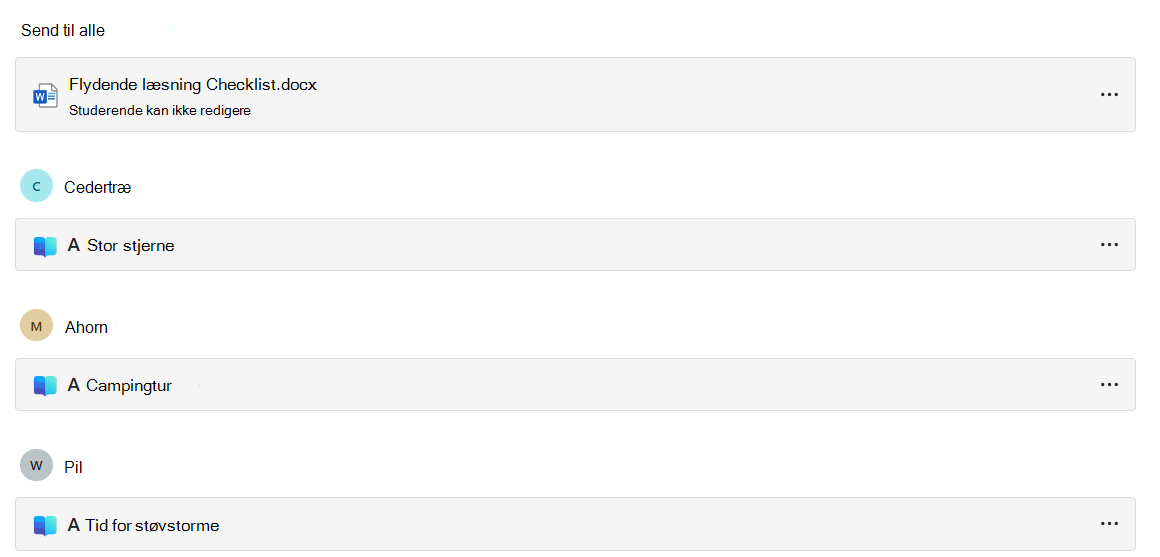 Ressource for Læsefremskridt, der er tildelt en bestemt læringsgruppe.