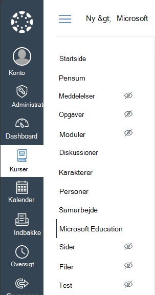 Vælg Microsoft Education i menuen til kursusnavigation i Lærred