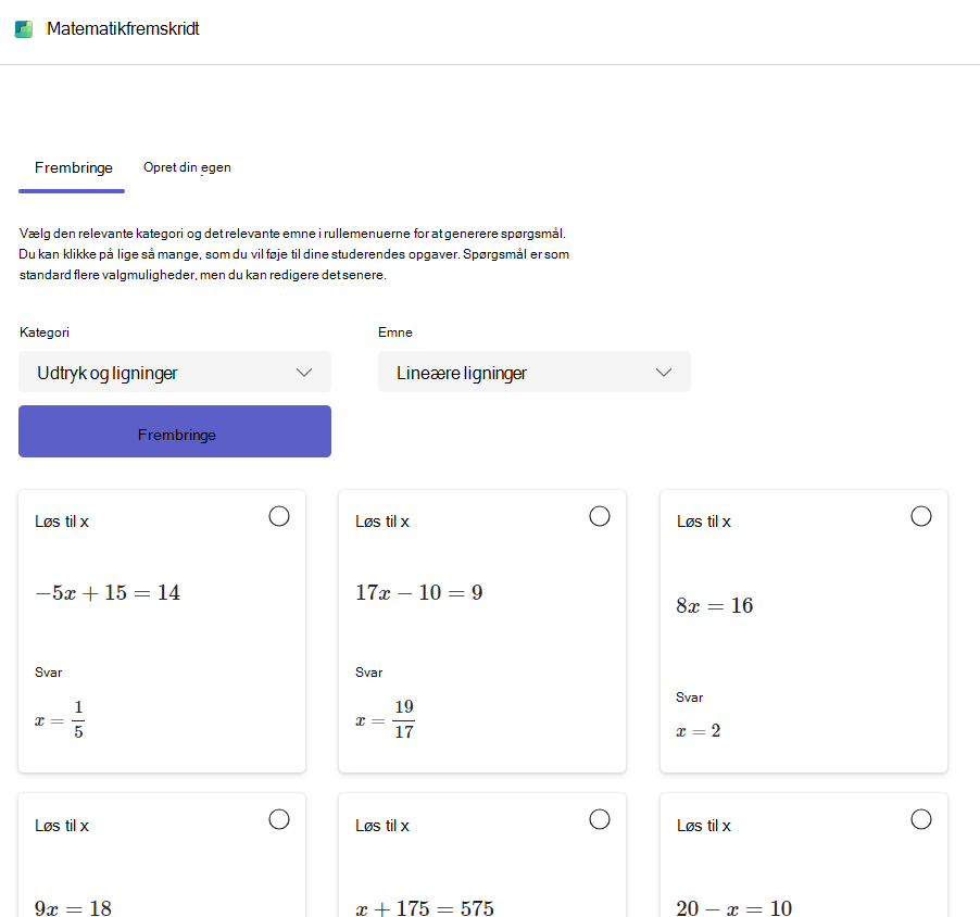 Skærmbillede af matematikstatus.