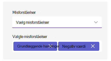 Skærmbillede af indstillinger for misforståelser.