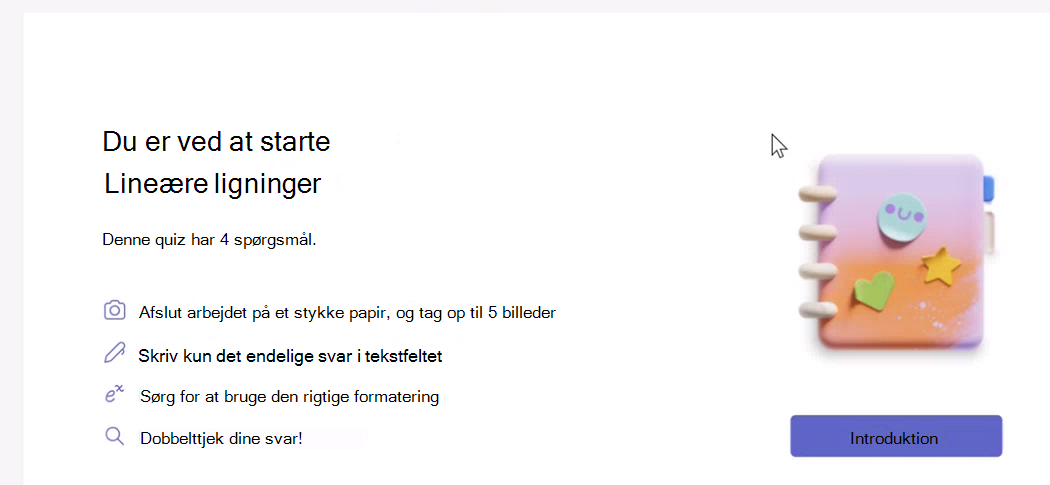 Skærmbillede af startdialogboksen.