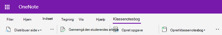 Skærmbillede af fanen Klassenotesbog i OneNote på internettet