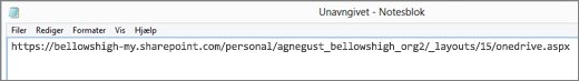 Skærmbillede af URL-adresse.